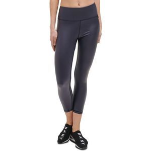 DKNY Sport Womens Black Faux Leather Skinny Stretch Athletic Leggings NWT